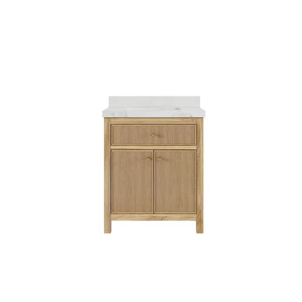 Willow Collections Sonoma Teak 30 in. W x 22 in. D x 36 in. H Single Sink Bath Vanity Center in Light Teak with 2 in. Calcutta Nuvo Top