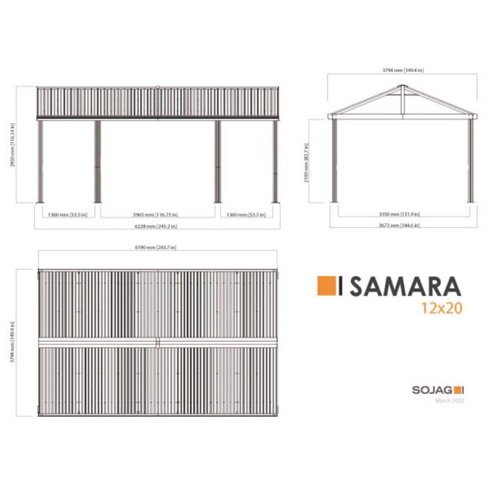 Samara 12' x 20' Dark Gray Aluminum and Steel Carport Kit