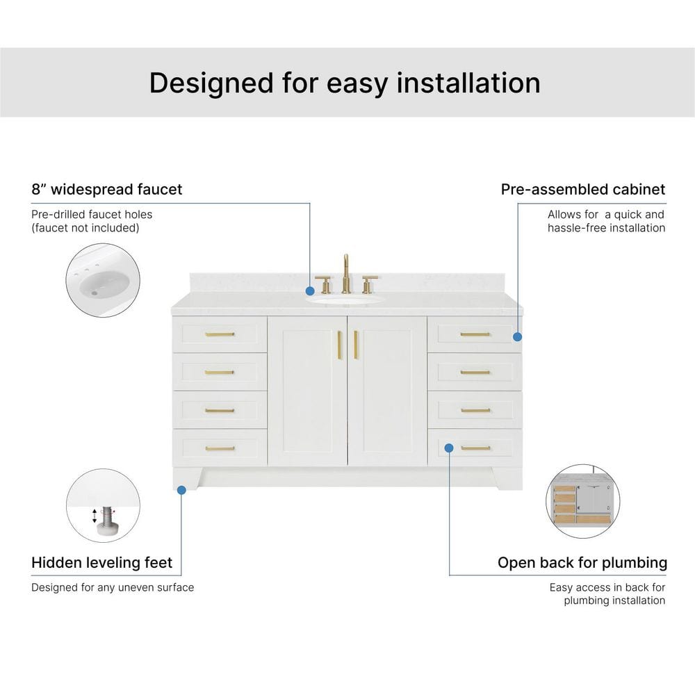 Taylor 66" White Freestanding Single Basin Vanity with Gold Hardware