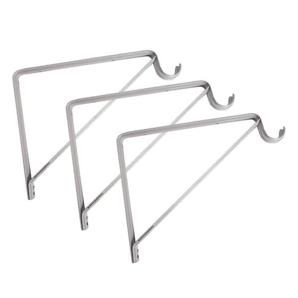 Design House Steel Shelf Rod Bracket for Closet Storage Shelf w/ Hook, 13 In. L x .88 In. D x 9.4 In. H Pack of 3, White