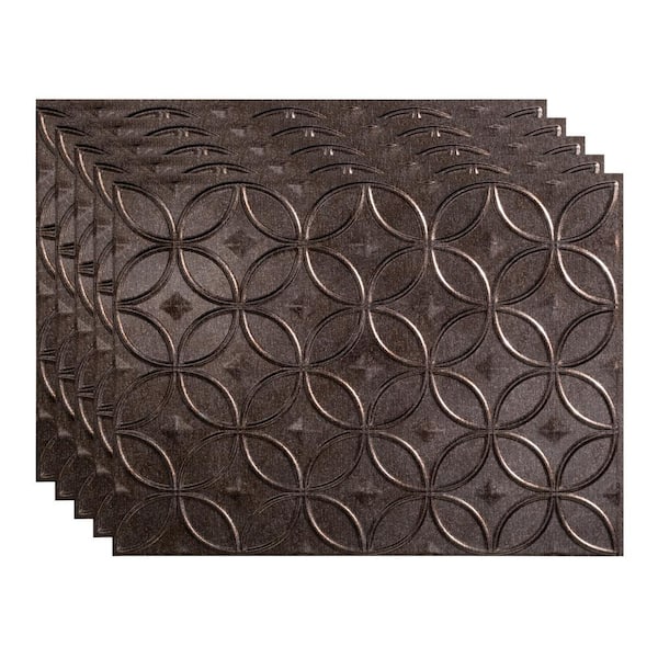 Fasade 18.25 in. x 24.25 in. Rings Vinyl Backsplash Panel in Smoked Pewter (5-Pack)