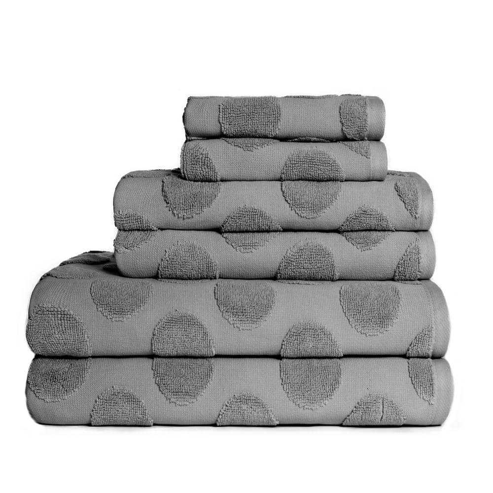Circles 6Piece Grey Terry Texture Cotton Bath Towel Set 4818T9K896