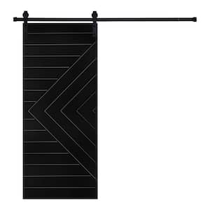 Modern Line Designed 30 in. x 80 in. MDF Panel Black Painted Sliding Barn Door with Hardware Kit