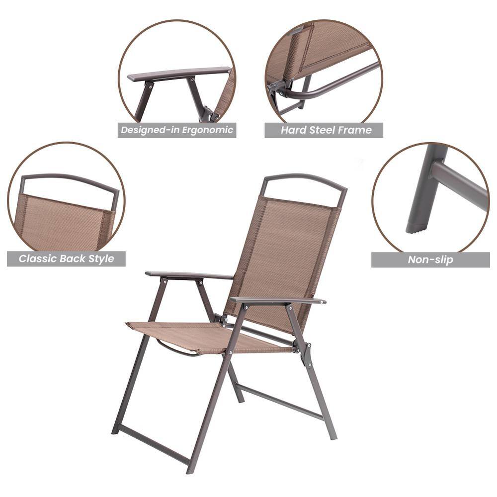 6-Piece Brown Steel and Glass Outdoor Dining Set with Tan Umbrella