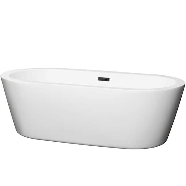 Mermaid 71 in. Acrylic Flatbottom Bathtub in White with Matte Black Trim