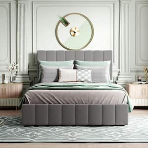 Gray Full Size Upholstered Platform Bed with a Hydraulic Storage System