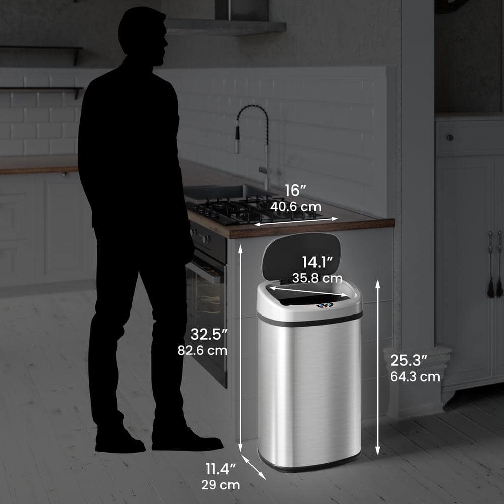 Stainless Steel Touchless Oval Trash Can with Motion Sensor Lid