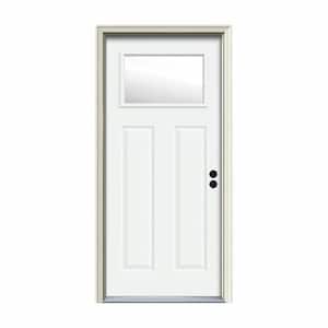 30 in. x 80 in. 1 Lite Craftsman White Painted Steel Prehung Left-Hand Inswing Front Door w/Brickmould