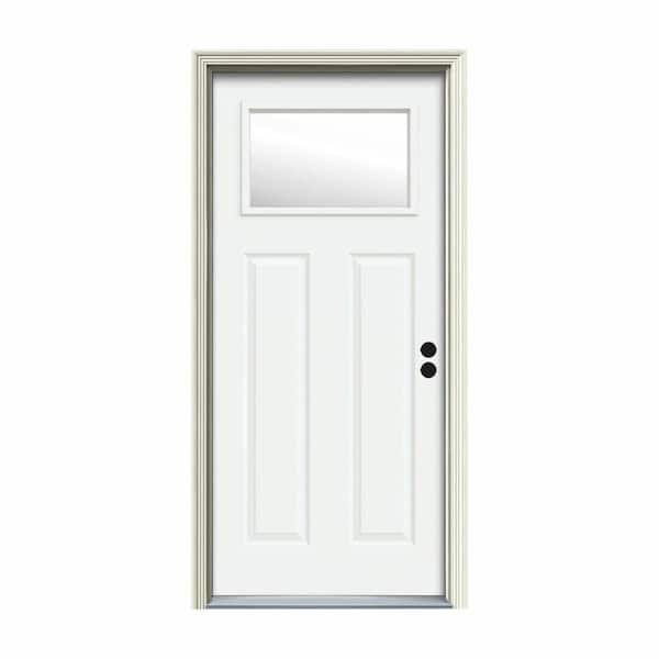 JELD-WEN 30 in. x 80 in. 1 Lite Craftsman White Painted Steel Prehung Left-Hand Inswing Front Door w/Brickmould
