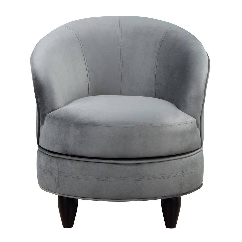 Sophia Compact Gray Velvet Swivel Barrel Chair