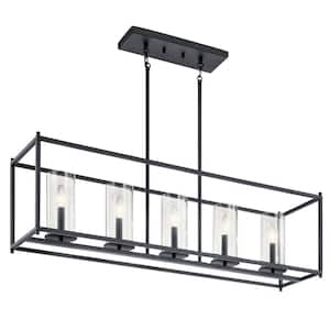 Crosby 41.25 in. 5-Light Black Contemporary Candlestick Linear Chandelier for Dining Room