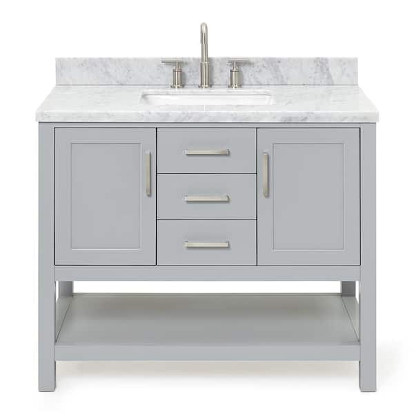 Bayhill 43 in. W x 22 in. D x 36 in. H Bath Vanity in Grey with Carrara White Marble Top