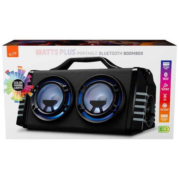 iLive Portable Bluetooth Boombox with FM Radio and 2-Microphone