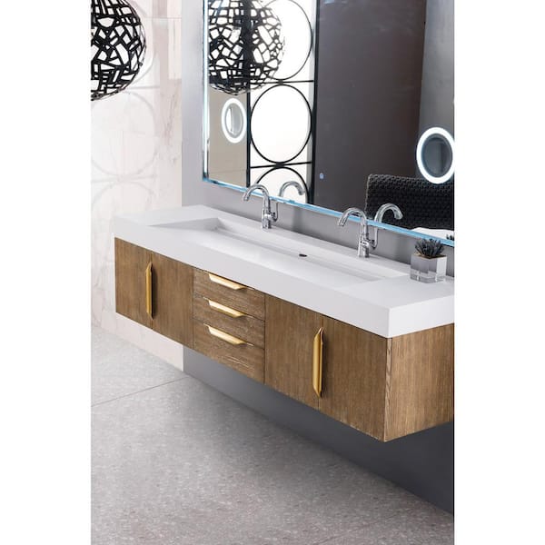 Columbia 72.5 in. W x 19 in. D x 18.3 in. H Double Bath Vanity in Latte Oak with Glossy White Composite Top