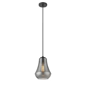 Fairfield 1-Light Matte Black Shaded Pendant Light with Plated Smoke Glass Shade