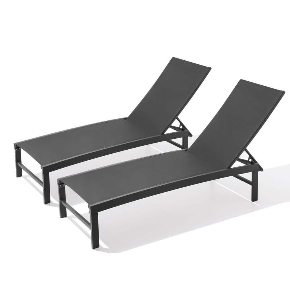 Black Adjustable Aluminum Outdoor Chaise Lounge Set with Wheels