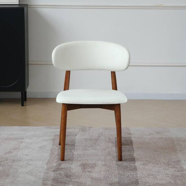 Set of 4, Upholstered Faux Leather Dining Chair with Wood Legs in Walnut