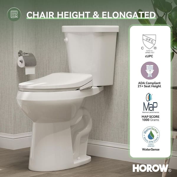 HOROW 21 in. Extra Tall Smart Bidet Toilet with 1.28 GPF - White
