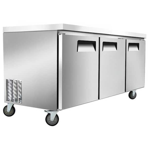 72.5 in. W 20.27 cu. ft. Commercial NSF Undercounter 3 Solid Doors Refrigerator EU72R in Stainless Steel