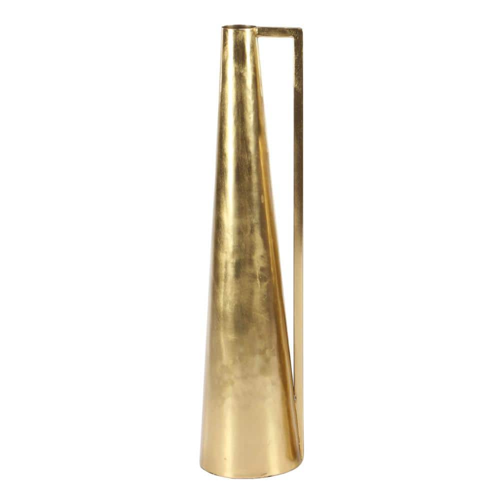 Gold Slim Cone Metal Geometric Decorative Vase Set