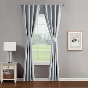 Tobie Light Grey Jacquard Polyester 38 in. W x 108 in. L Back Tab Blackout Curtain (2-Panels with 2-Tiebacks)