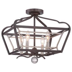 Astrapia 4-Light Dark Rubbed Sienna with Aged Silver Semi-Flush Mount Light