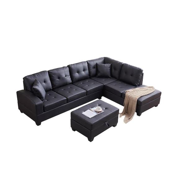 Pu Leather L Shape Sectional Sofa, Black Leather L Shaped Sectional