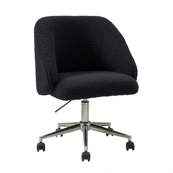 JAYDEN CREATION Ignaz Black Boucle Upholstered Task Chair With Adjustable Mental Base