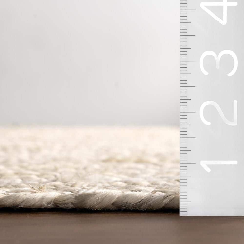 Handmade Off-White Braided Jute Rectangular Area Rug