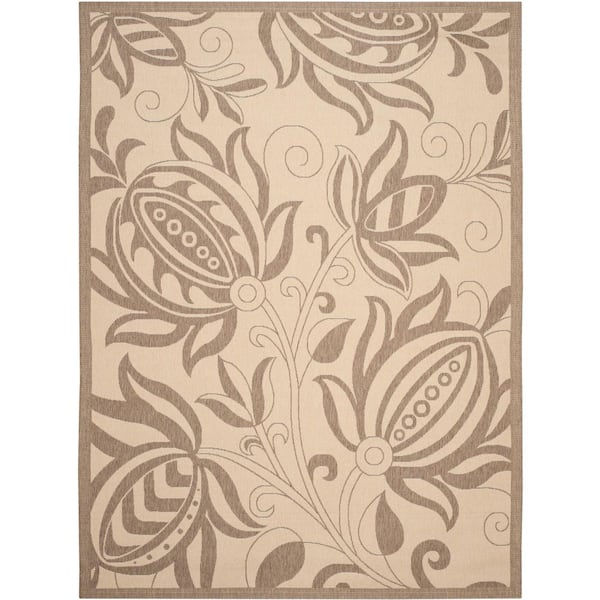 SAFAVIEH Courtyard Natural/Brown 9 ft. x 12 ft. Border Indoor/Outdoor Patio  Area Rug