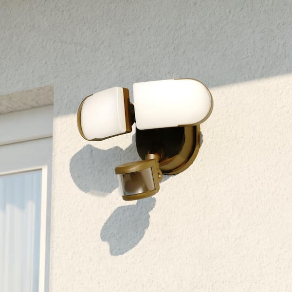 VAXCEL Lamdba 2-Light Integrated LED Outdoor Motion Sensor Linkable Adjustable Security Flood Light Bronze