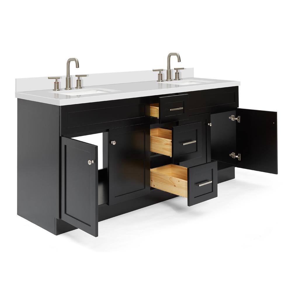 Hamlet 73" Black Wood Double Vanity with Quartz Top