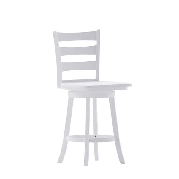 TAYLOR + LOGAN 24.5 in. White Wash Full Wood Bar Stool with Wood Seat