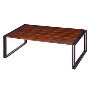48 In. Brown and Black Wooden Coffee Table with Double Metal Sled Base