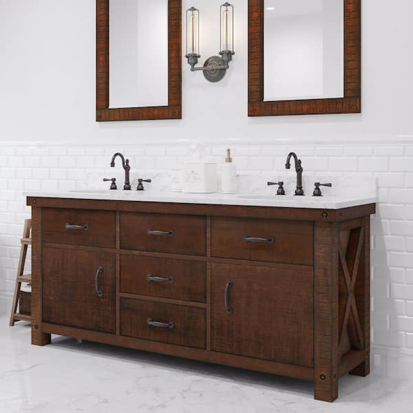 Aberdeen 72 in. W x 22 in. D Vanity in Rustic Sienna with Marble Vanity Top in White with White Basin