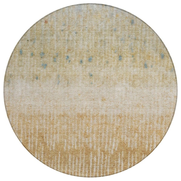 Chantille Machine Washable Indoor/Outdoor Abstract ACN2811 Wheat 8 ft. x 8 ft. Round Rug