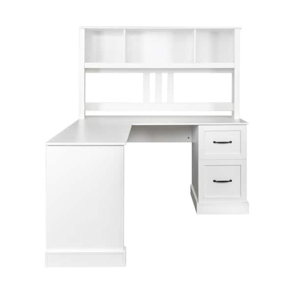 Aquzee Computer Desk with Hutch and Bookshelf, 47 inch Wide White Home  Office Desk with Space Saving Design, White Desk with 3 Tier Storage  Shelves