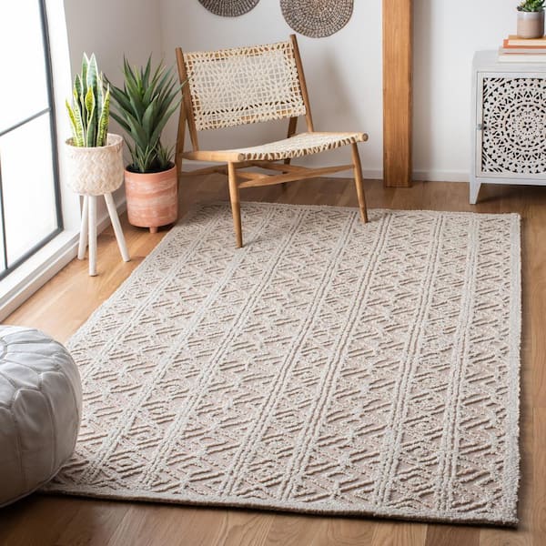 Martha Stewart Beige/Pink 9 ft. x 12 ft. Ornate Geometric High-Low Area Rug