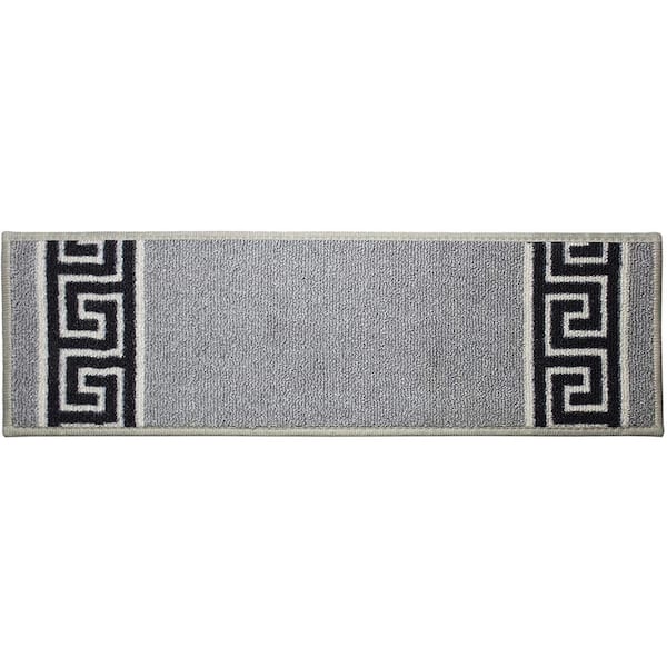 RugStylesOnline Meander Custom Size Gray 8 in. x 26 in. Indoor Carpet Stair Tread Cover Slip Resistant Backing (Set of 13)