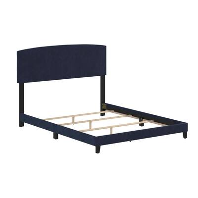 Eluxury Easton King Navy Blue Velvet Platform Bed With Headboard Nfeastonbed Kg The Home Depot