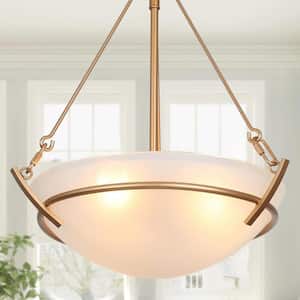 Combin Frosted Glass Pendant Light, 11.5 in. 3-Light Gold Round Chandelier, Modern Farmhouse Hanging Pendant Light