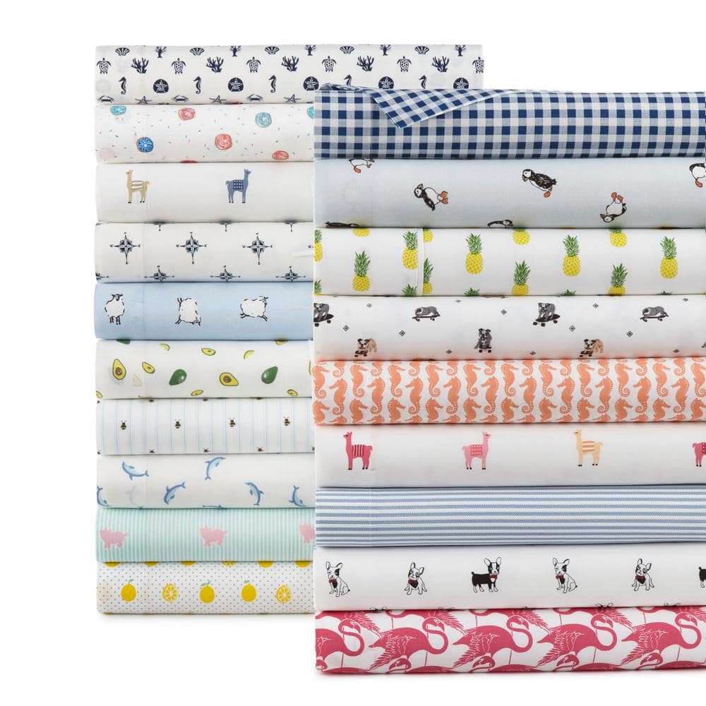 Twin Blue and White Cotton Percale Plaid Sheet Set