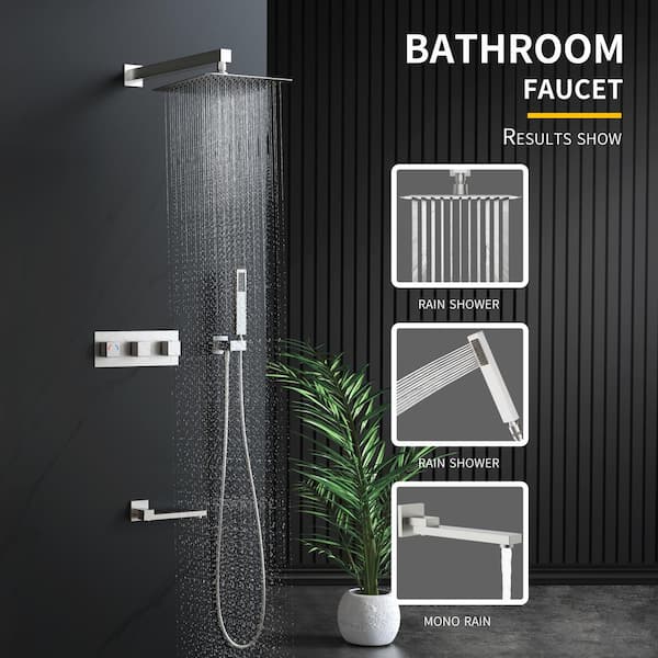 3-Spray Tub & Shower Faucet w/ 12in Shower Head