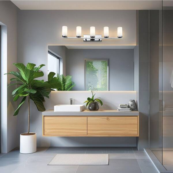 Filament Design - Danica 38.75 in. 5 Light Chrome Vanity Light with White Glass Shade