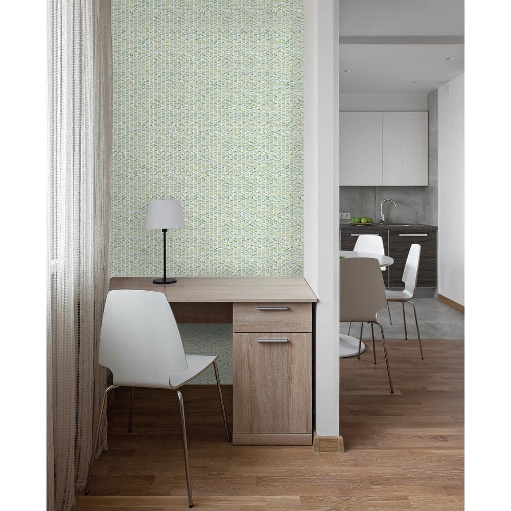 Ivan Light Blue and Green Chevron Peel and Stick Wallpaper