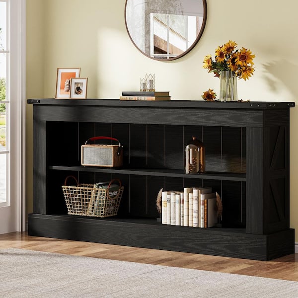 Benjamin 63 in. Long Black Rectangle Wood Console Table, Farmhouse Entryway Table Sofa Table Behind Couch