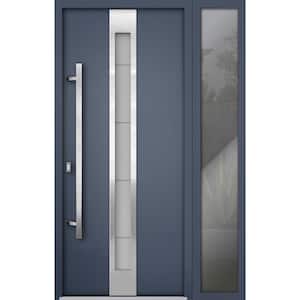 48 in. x 80 in. Right-hand/Inswing Frosted Glass Gray Graphite Steel Prehung Front Door with Hardware