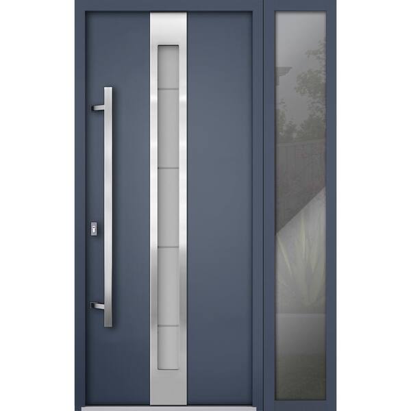 VDOMDOORS 48 in. x 80 in. Right-hand/Inswing Frosted Glass Gray Graphite Steel Prehung Front Door with Hardware