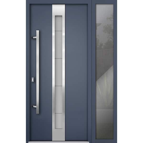 VDOMDOORS 50 in. x 80 in. Right-hand/Inswing Frosted Glass Gray Graphite Steel Prehung Front Door with Hardware
