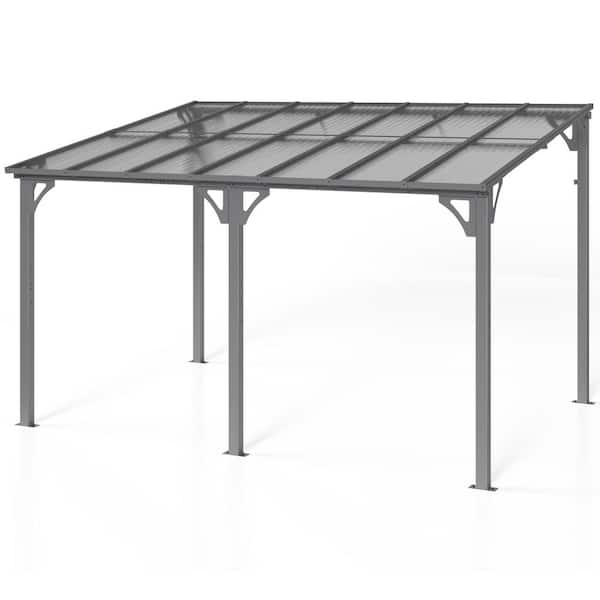 14 ft. W x 10 ft. D Wall Mounted Aluminum Gazebo with Lean-To Awnings for Patio Deck Porch Backyard Gray